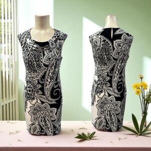 Established,Woman,Dress Summer,Black-White,Sz 4,Sleeveless,Knee Length,Button.!